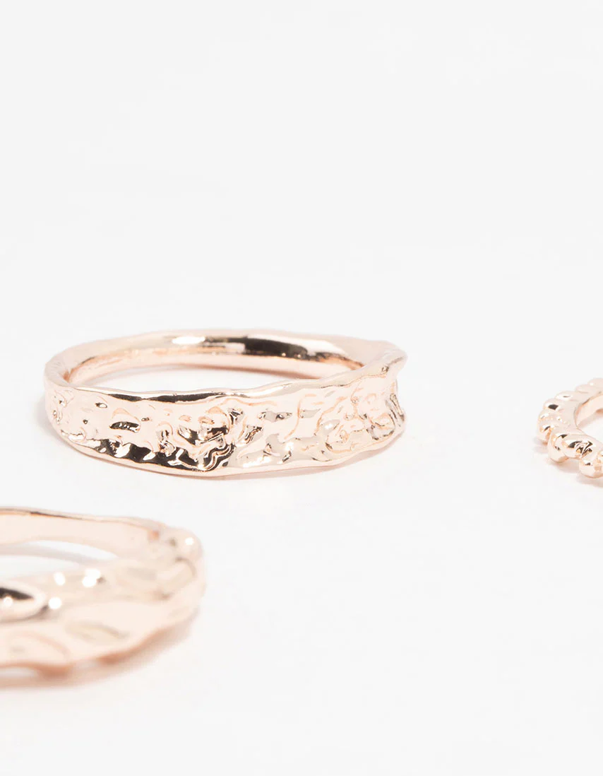 Rose Gold Plated Textured Metal Rings 5-Pack - Image 3