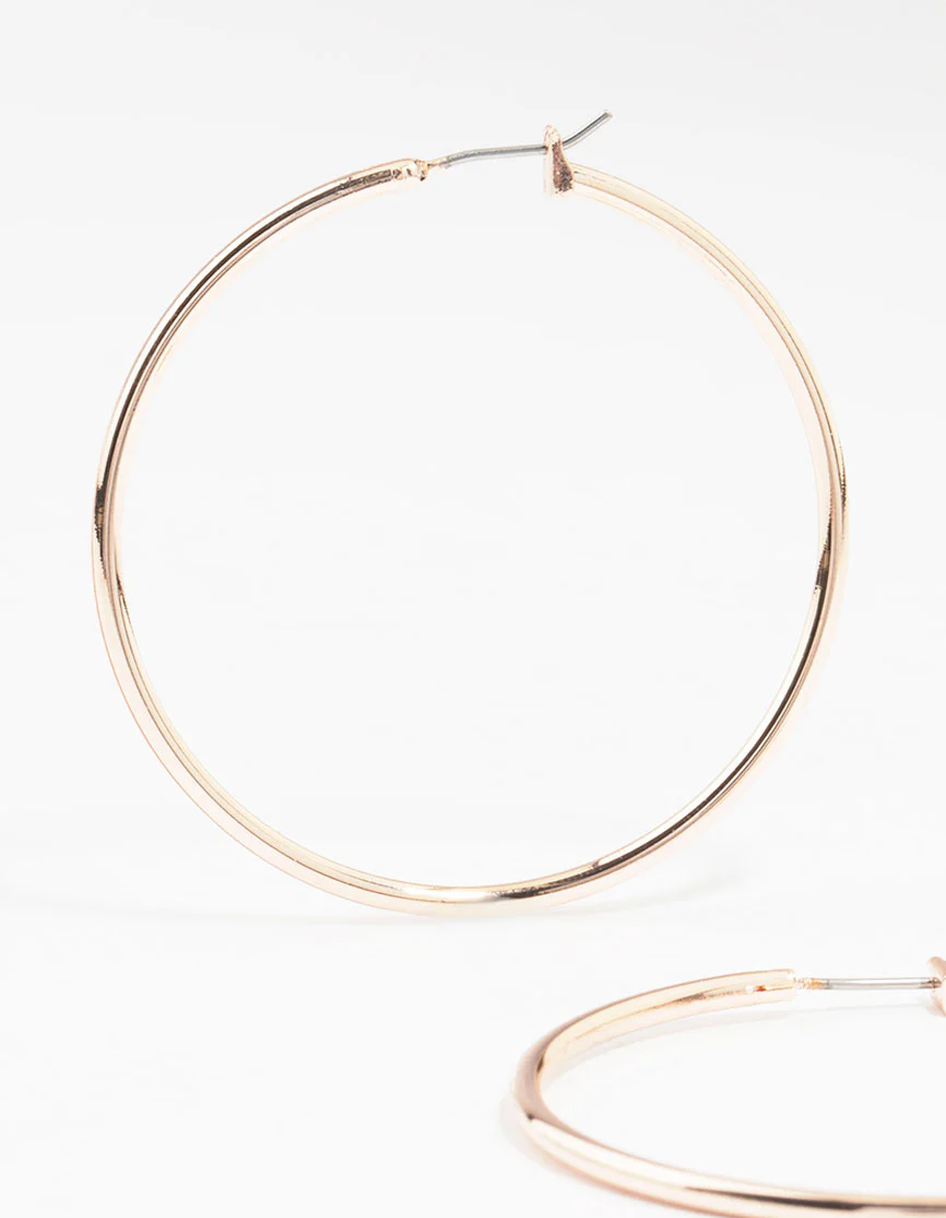 Rose Gold Plated Thin Large Hoop Earrings - Image 2