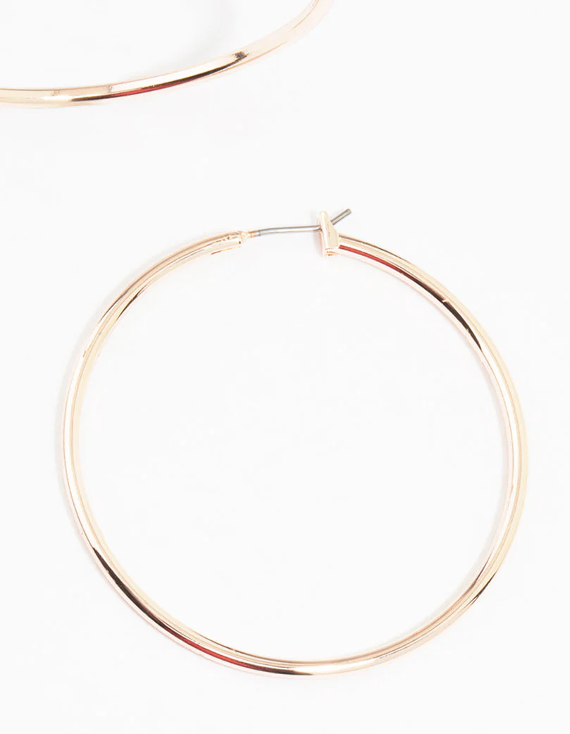 Rose Gold Plated Thin Large Hoop Earrings - Image 3