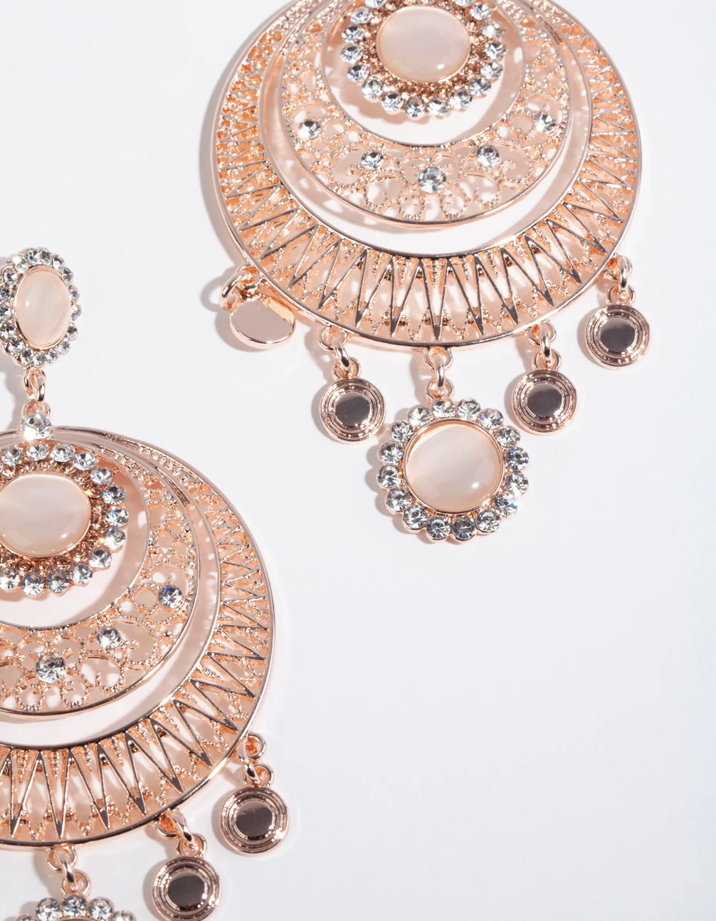 Rose Gold Disc Blush Catseye Chandbali Earrings - Image 3