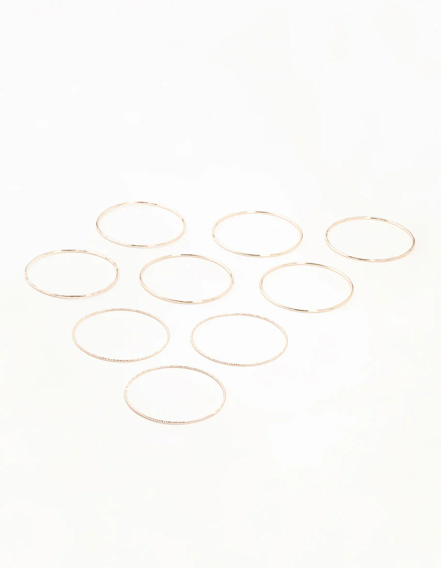 Rose Gold Twisted & Plain Thin Bangles 9-Pack