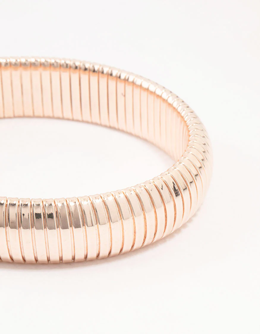 Rose Gold Plated Wide Ribbed Bangle - Image 2
