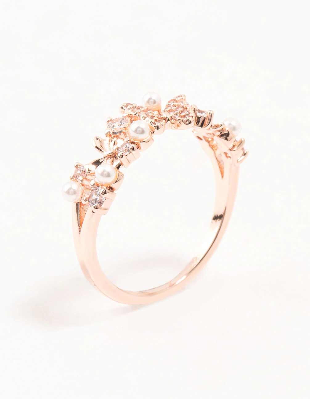 Rose Plated Gold Butterfly Pearl Band Ring - Image 3