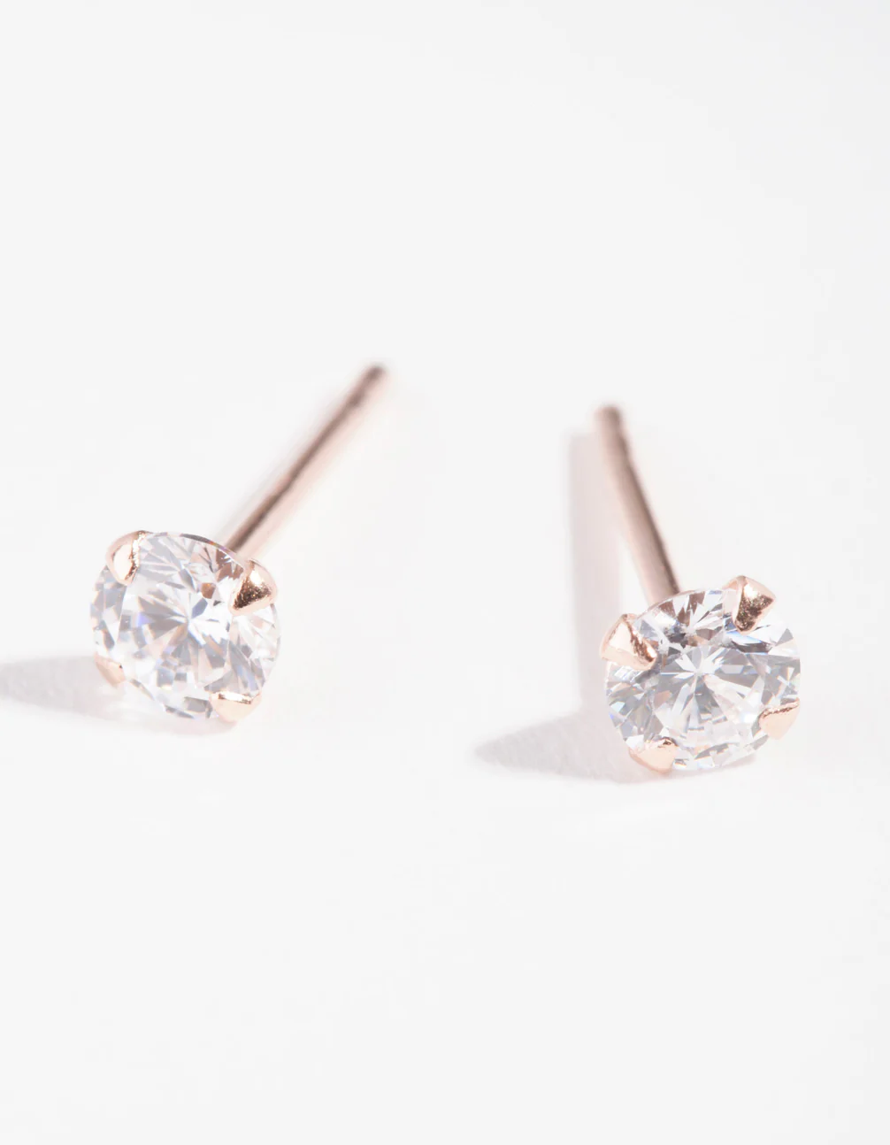 Rose Gold Plated Sterling Silver Cubic Zirconia 1/4 Carat Stud Earrings - Image 3