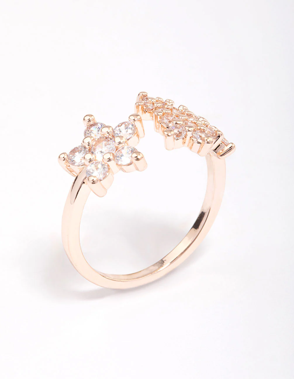 Rose Gold Plated Cubic Zirconia Open Flower Ring - Image 2
