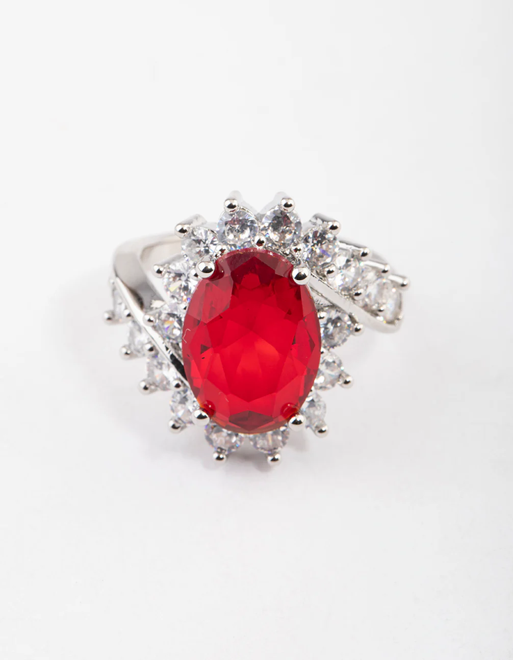 Silver Cubic Zirconia Vintage Red Oval Ring - Image 3