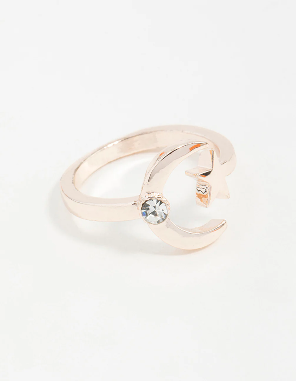 Rose Gold Open Moon Star Ring