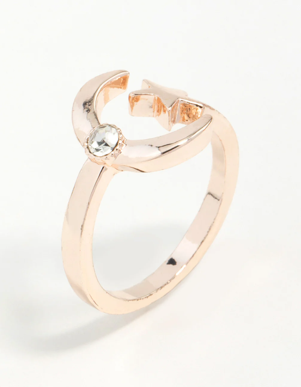 Rose Gold Open Moon Star Ring - Image 2