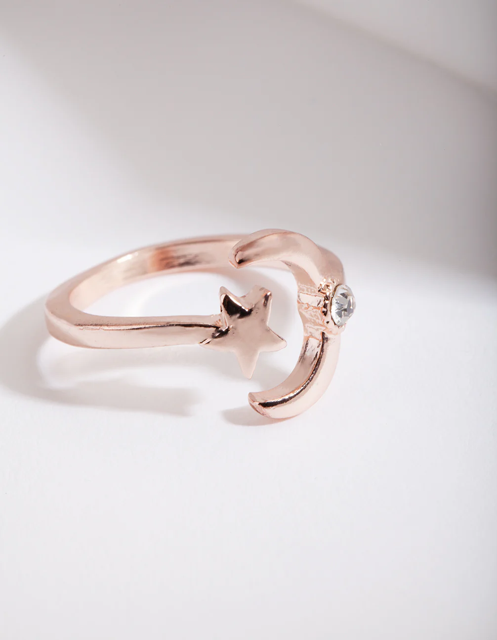 Rose Gold Open Moon Star Ring - Image 3