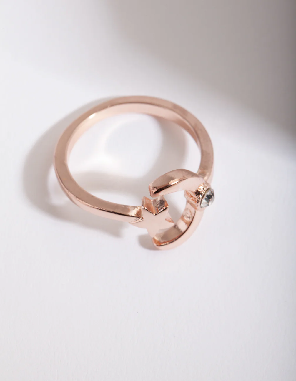 Rose Gold Open Moon Star Ring - Image 4