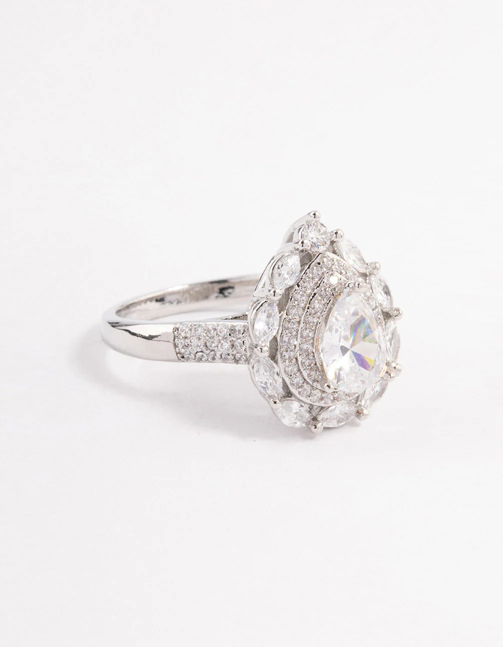 Silver Flare Pear Cubic Zirconia Ring