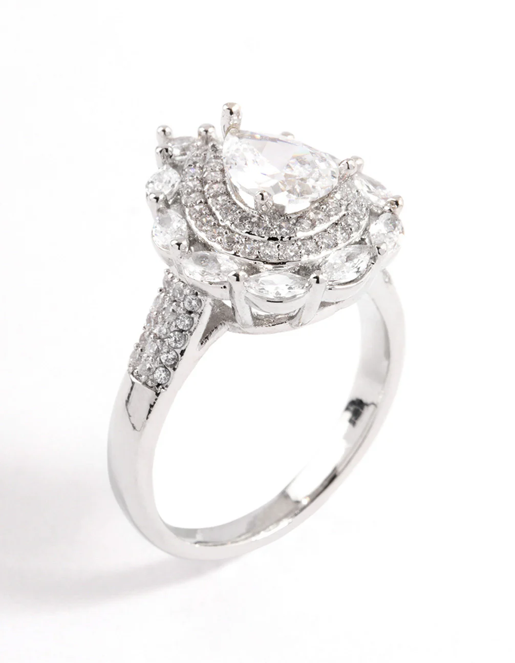 Silver Flare Pear Cubic Zirconia Ring - Image 2