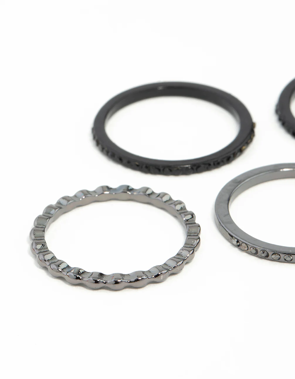 Black Fine Diamante Ring Stack - Image 2