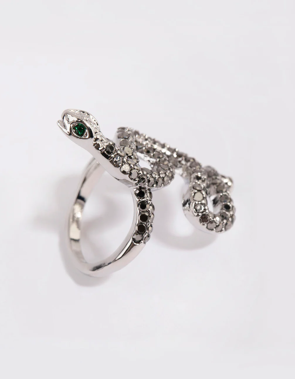 Silver Black Diamante Snake Swirl Ring - Image 2