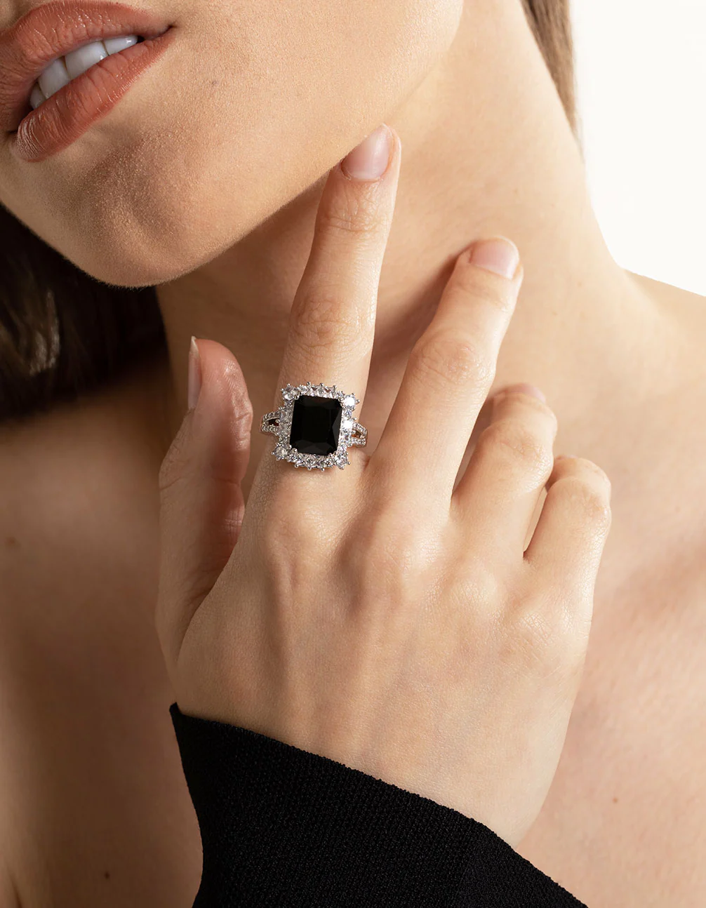 Silver Cubic Zirconia Emerald Ring - Image 2