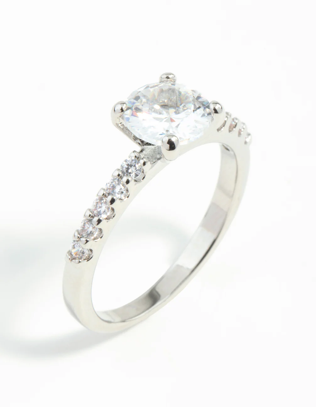 Silver Cubic Zirconia Classic Engagement Ring - Image 2