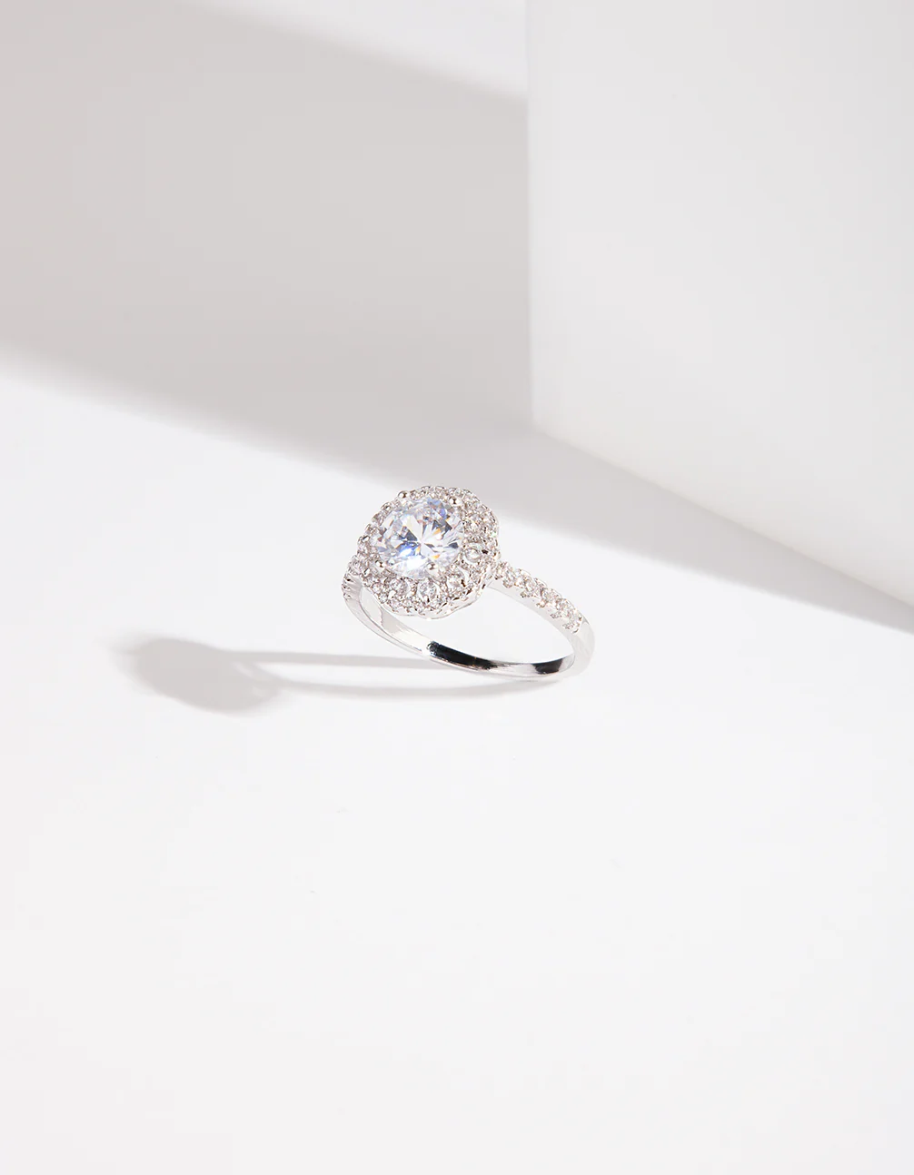 Rhodium Engagement Surround Cubic Zirconia Ring