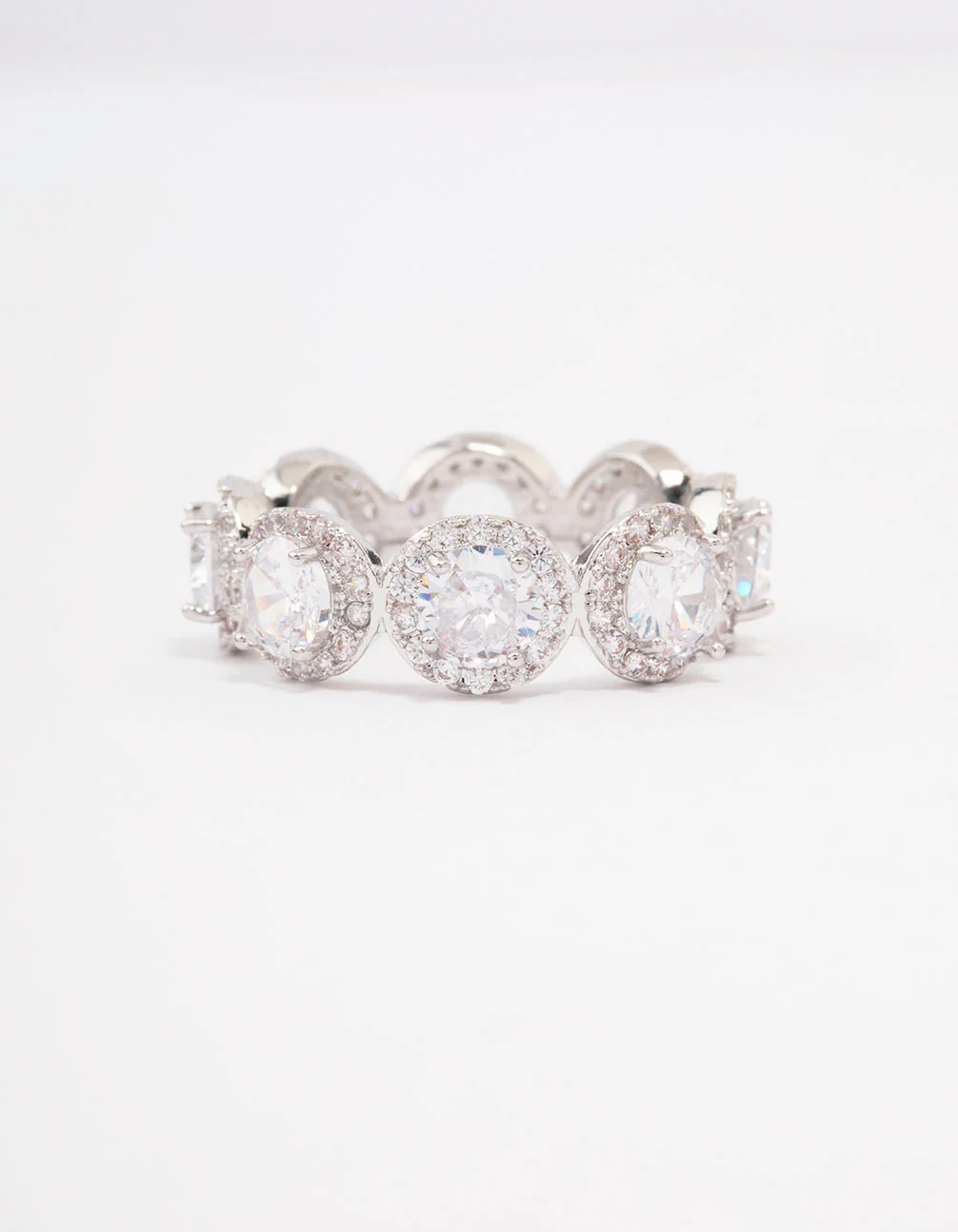 Silver Round Halo Cubic Zirconia Band Ring