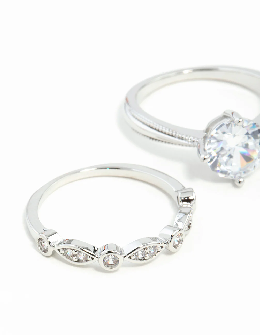 Silver Round Stone Cubic Zirconia Triple Ring Stack - Image 2