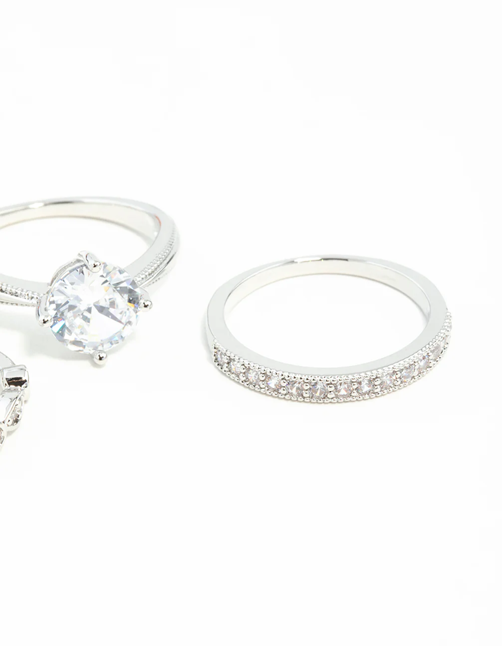 Silver Round Stone Cubic Zirconia Triple Ring Stack - Image 3