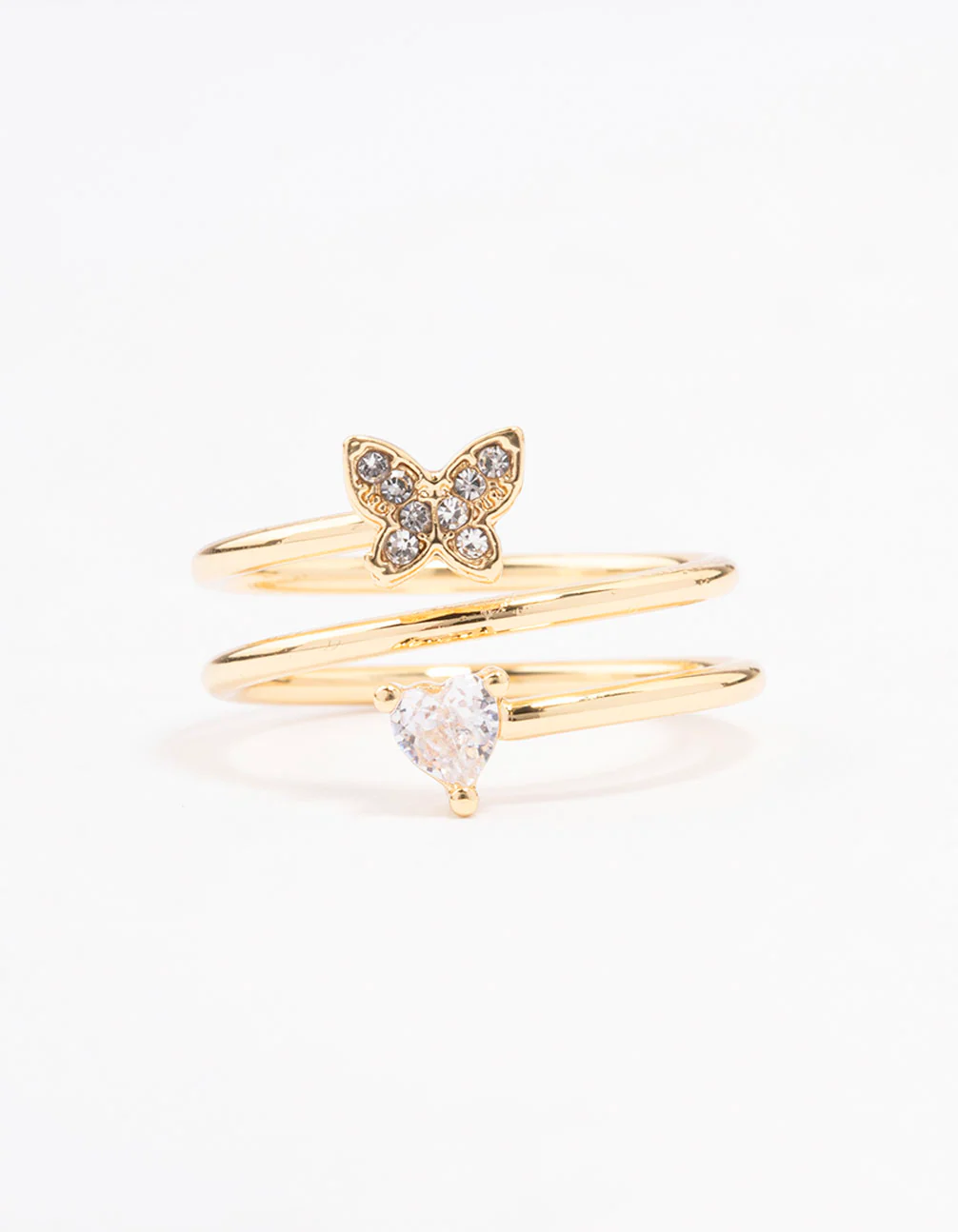 Gold Plated Heart Butterfly Wrapped Ring - Image 3