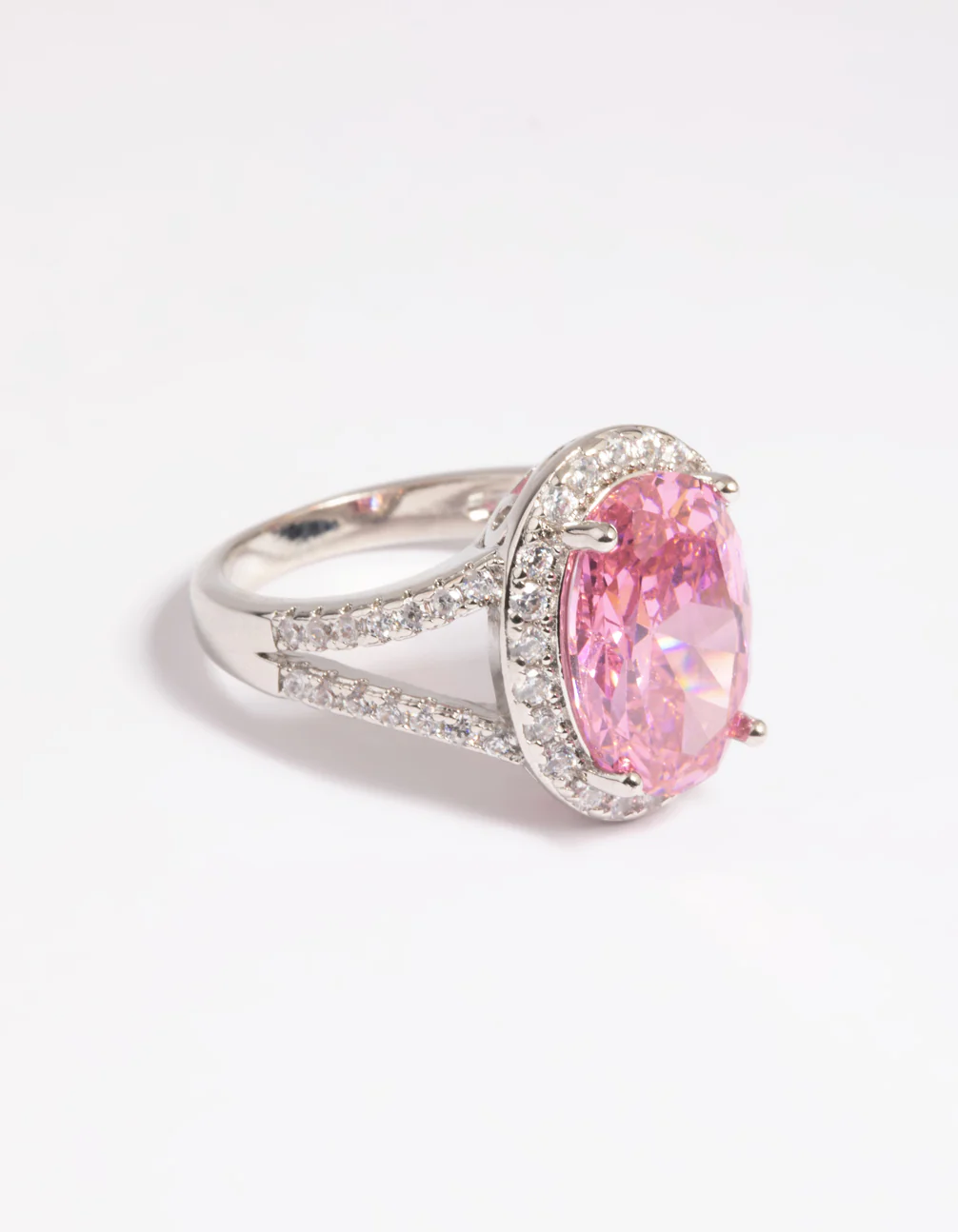 Silver Pink Cubic Zirconia Ring