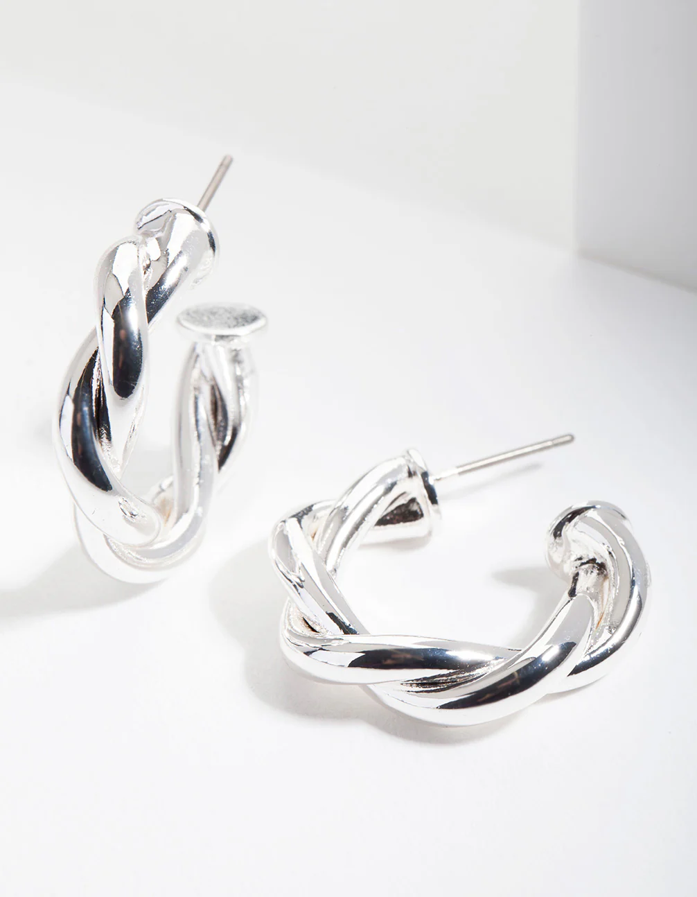 Silver Medium Rope Hoop Earrings