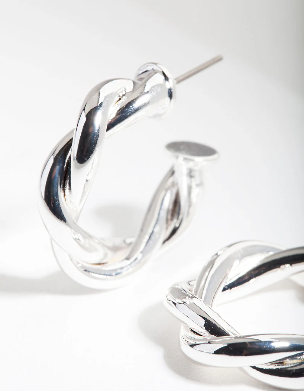 Silver Medium Rope Hoop Earrings - Image 3