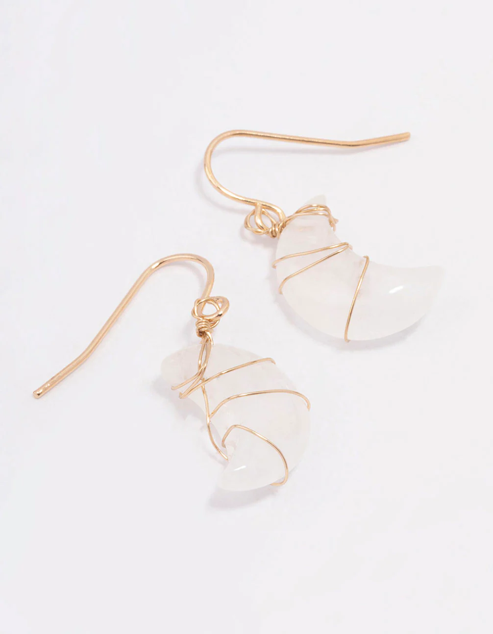 Gold Clear Quartz Moon Drop Earrings