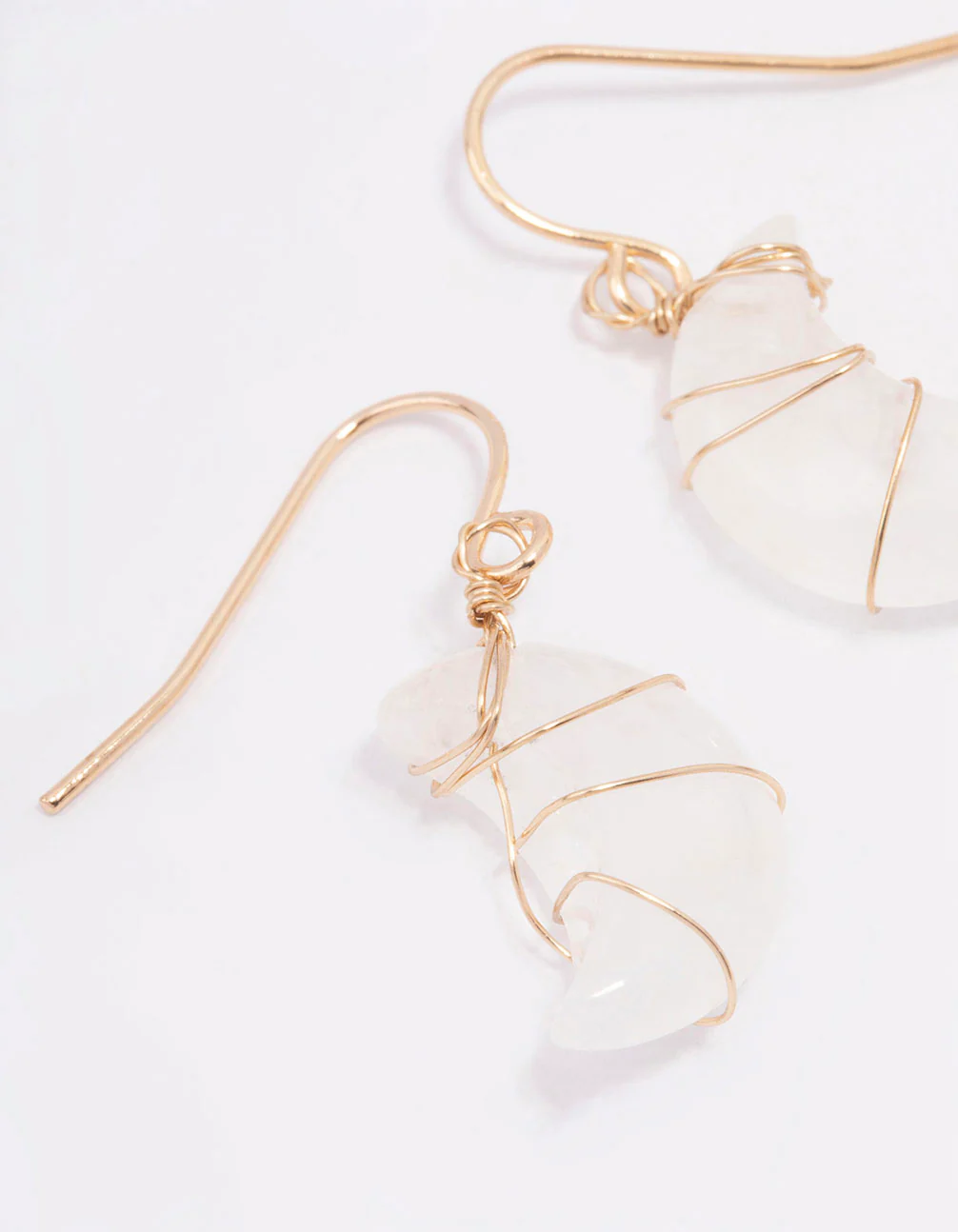 Gold Clear Quartz Moon Drop Earrings - Image 2