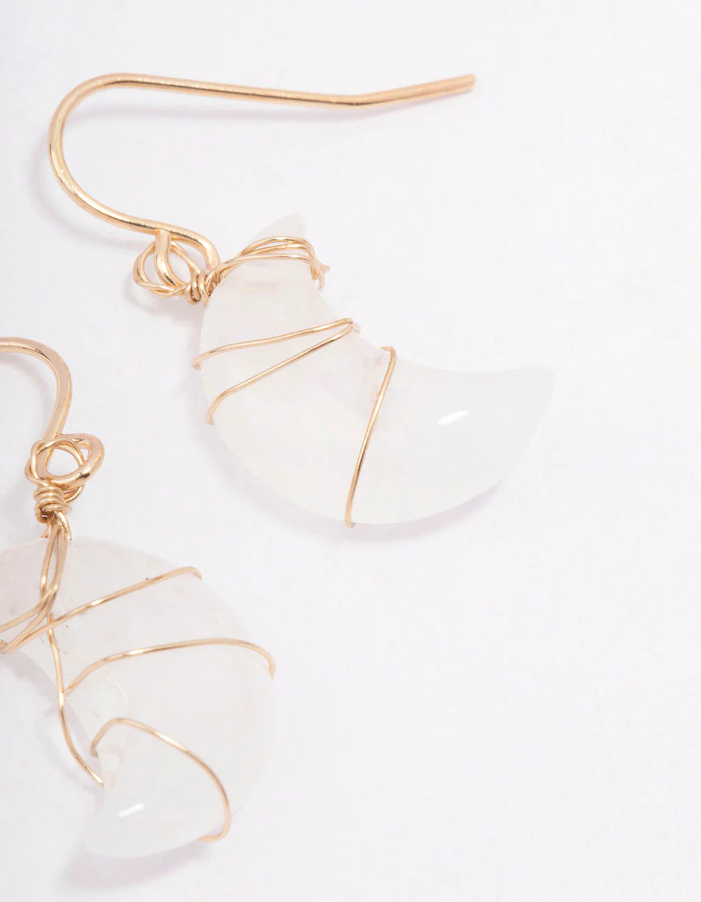 Gold Clear Quartz Moon Drop Earrings - Image 3