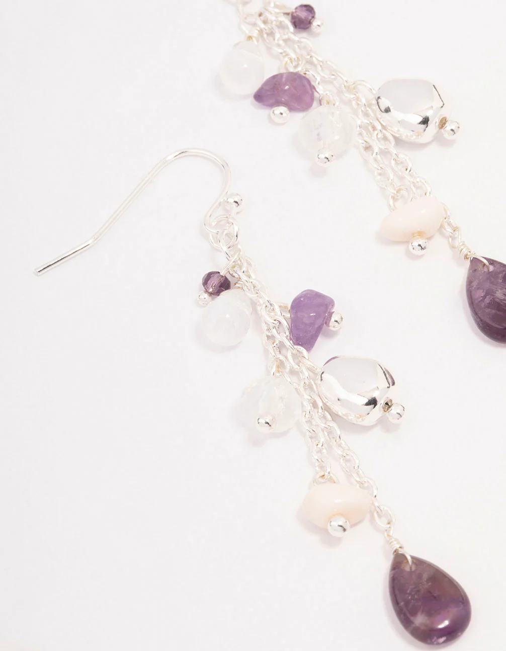 Silver Purple Fluorite Tassel Drop Earrings - Image 2