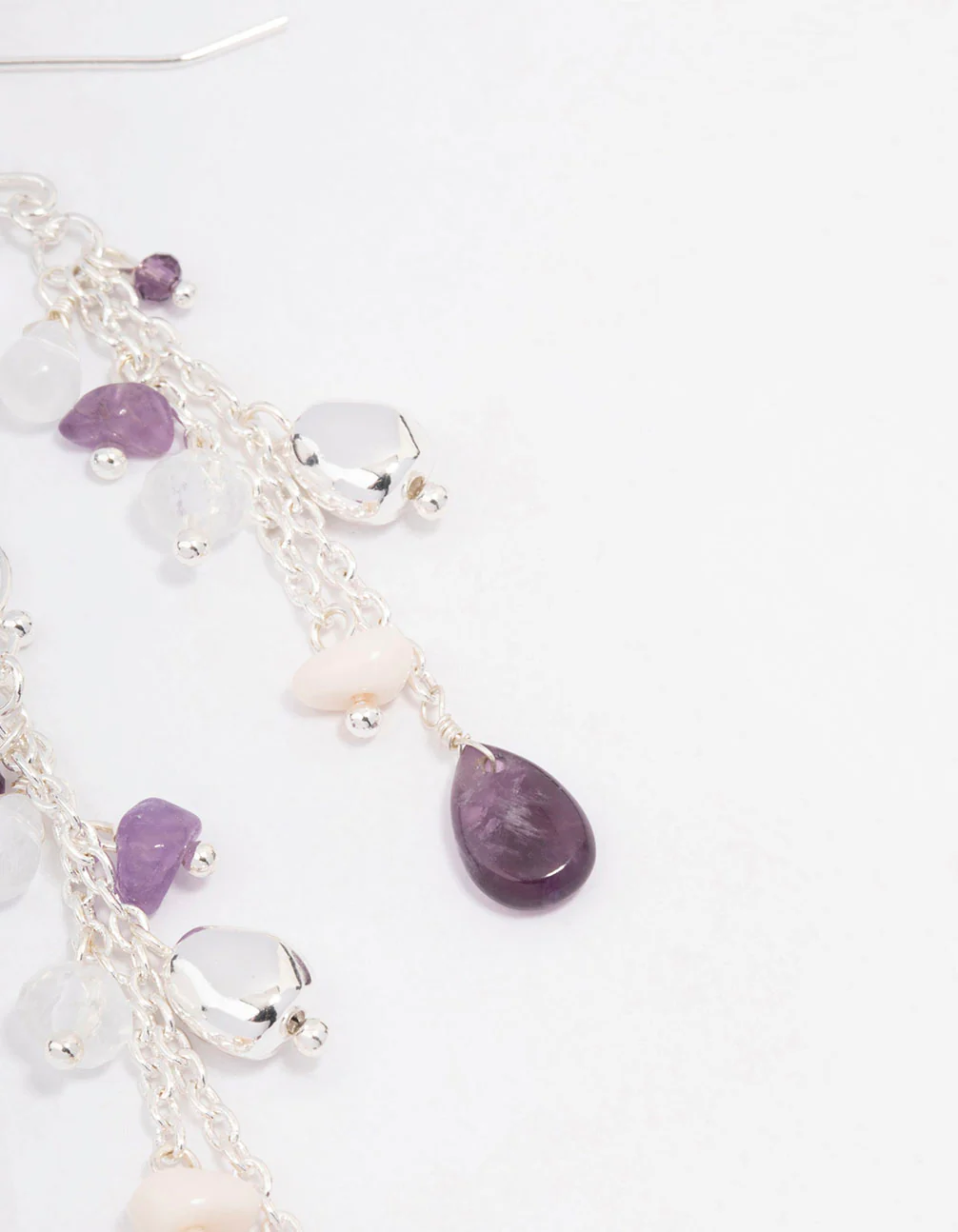 Silver Purple Fluorite Tassel Drop Earrings - Image 3