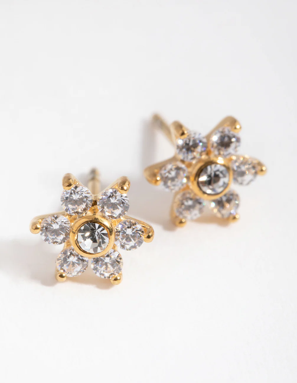 24 Carat Gold Plated Surgical Steel Cubic Zirconia Flower Stud Earrings - Image 2
