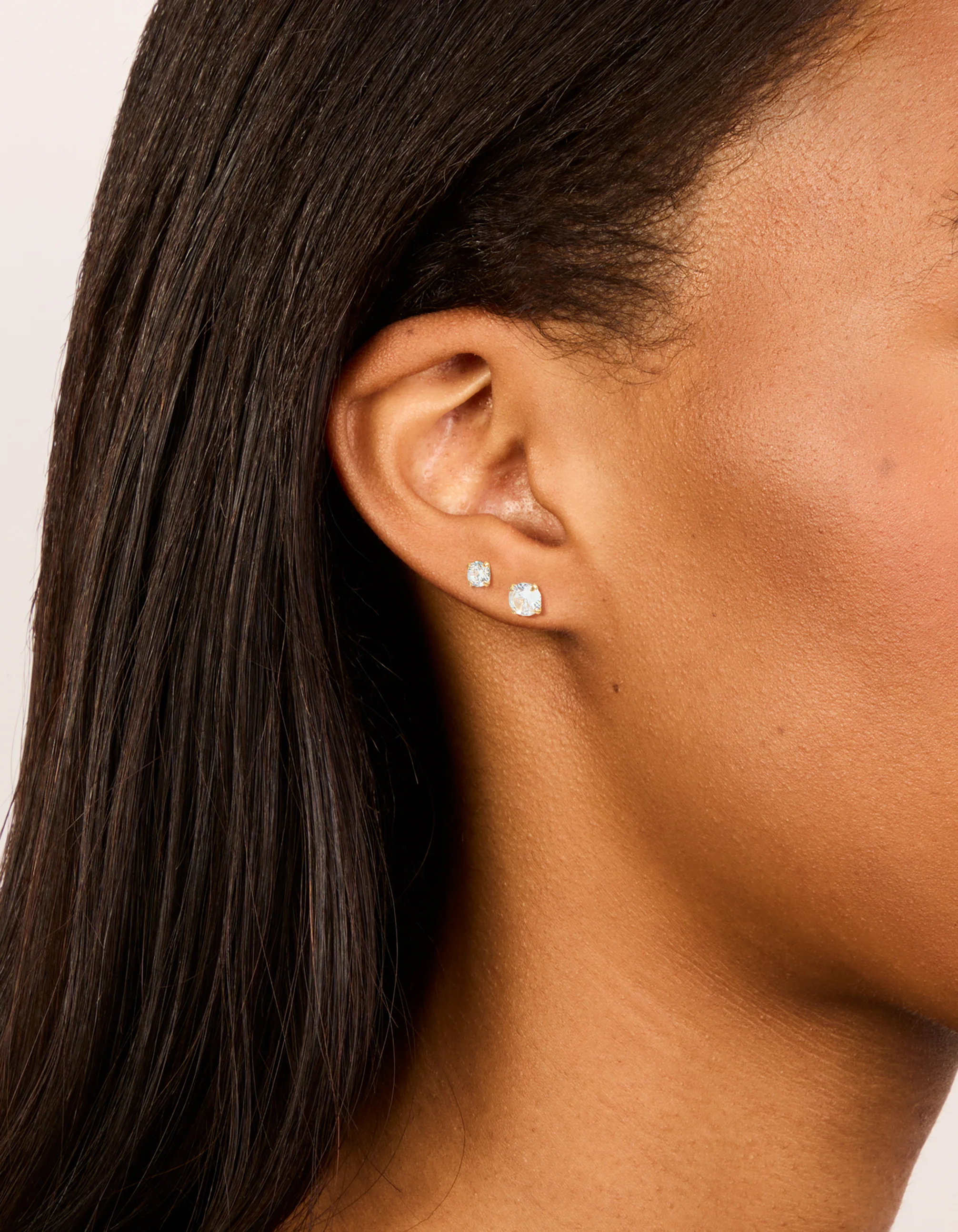24 Carat Gold Plated Surgical Steel Round Cubic Zirconia Pack Stud Earrings