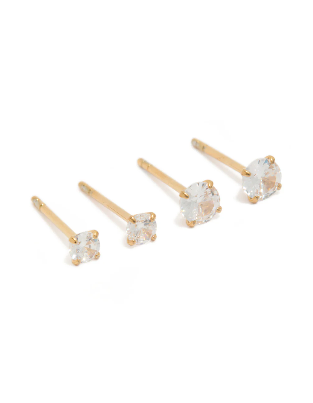 24 Carat Gold Plated Surgical Steel Round Cubic Zirconia Pack Stud Earrings - Image 2