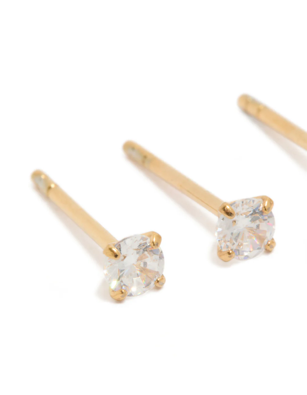 24 Carat Gold Plated Surgical Steel Round Cubic Zirconia Pack Stud Earrings - Image 4
