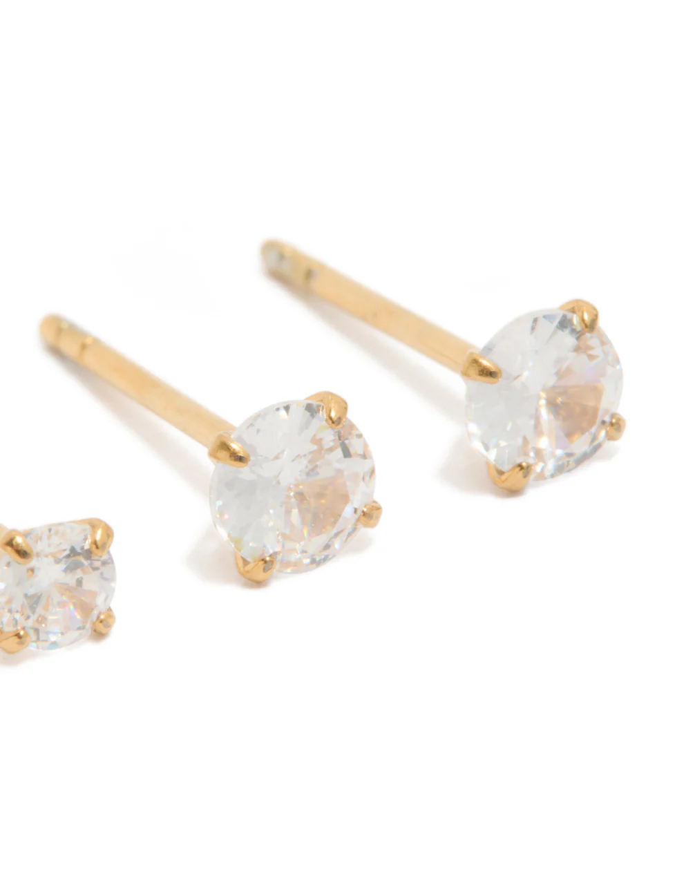 24 Carat Gold Plated Surgical Steel Round Cubic Zirconia Pack Stud Earrings - Image 5