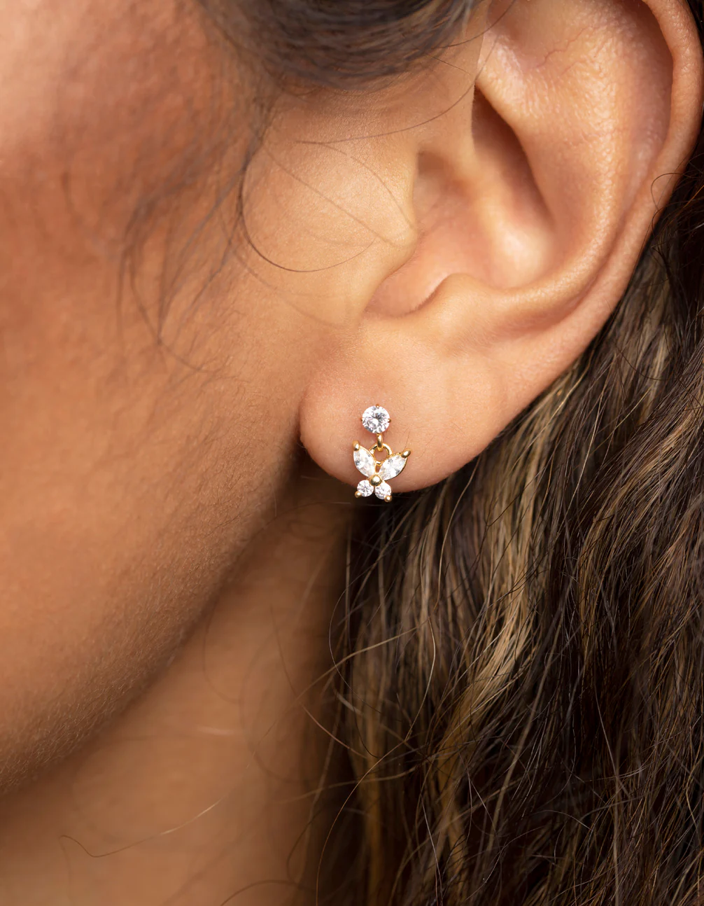 Gold Plated Surgical Steel Butterfly Stud Earrings - Image 2