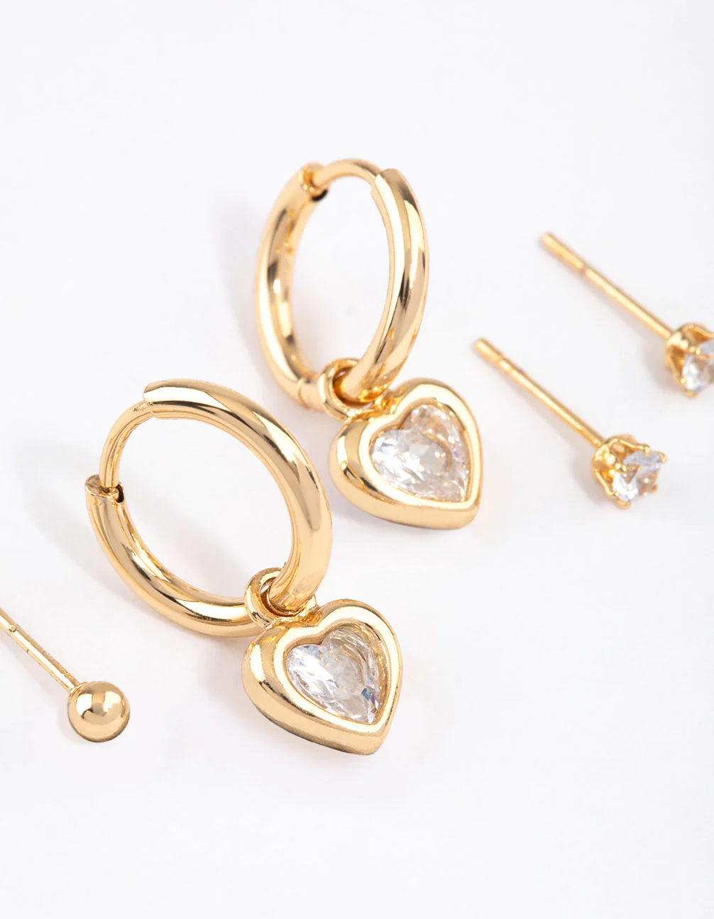 Gold Plated Surgical Steel Chubby Heart & Stud Earrings Pack - Image 2
