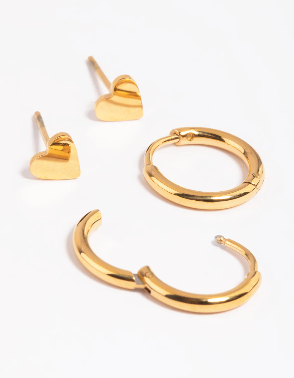 Gold Plated Surgical Steel Heart Stud Earring Set - Image 3