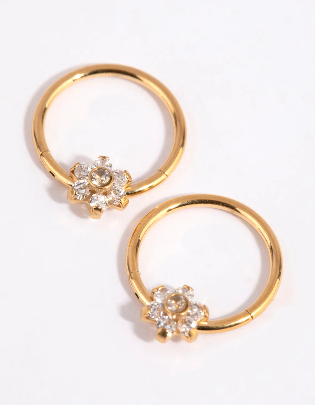 Gold Plated Surgical Steel Small Flower Hoop Earrings - Image 2