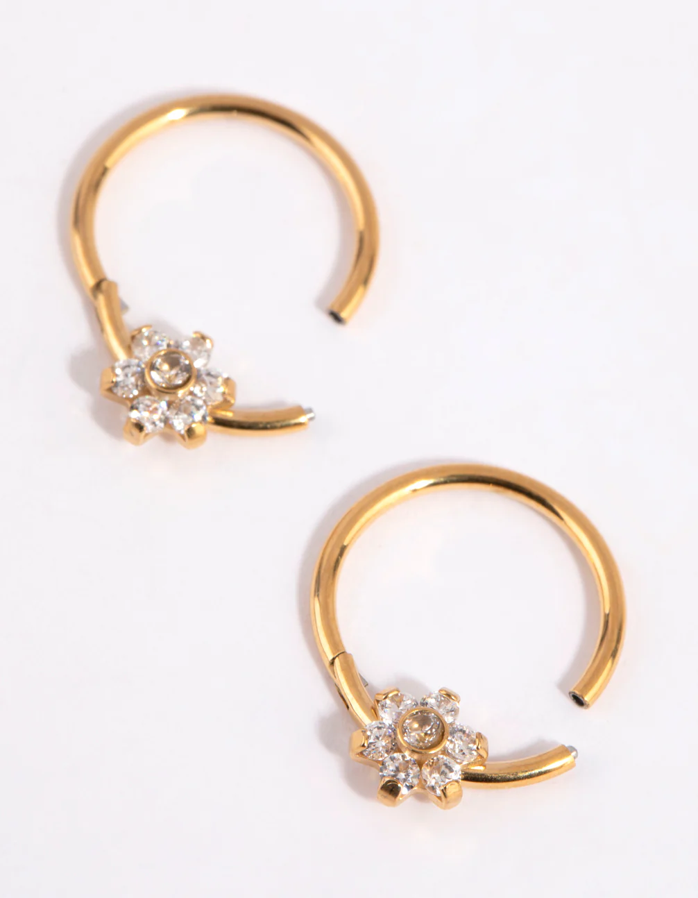 Gold Plated Surgical Steel Small Flower Hoop Earrings - Image 3