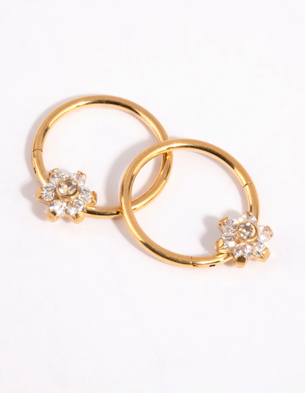 Gold Plated Surgical Steel Small Flower Hoop Earrings - Image 4