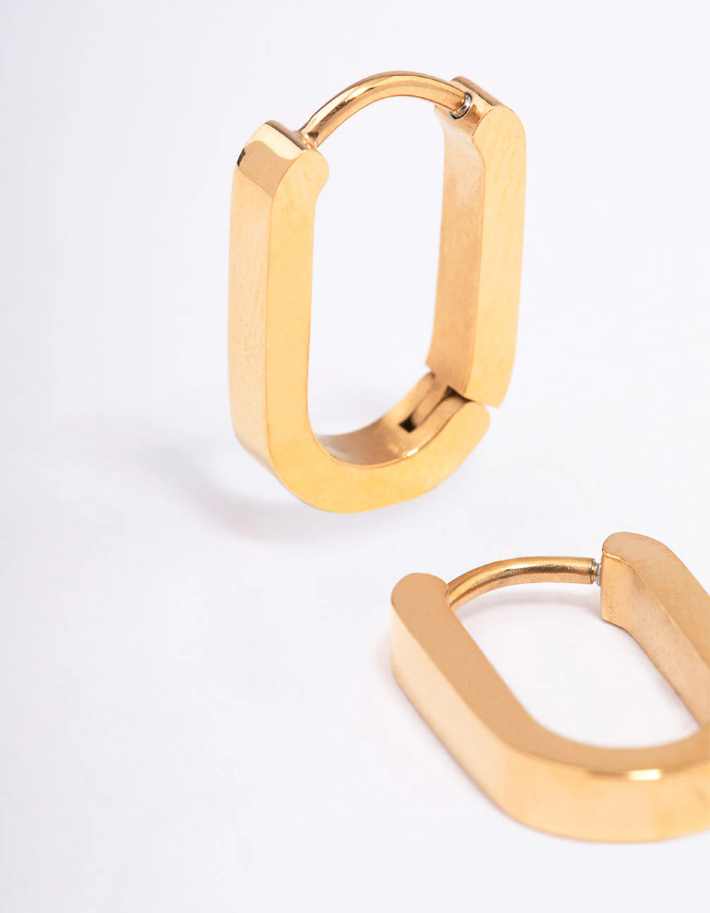 Gold Plated Surgical Steel Small Rectangle Huggie Earrings - Image 2