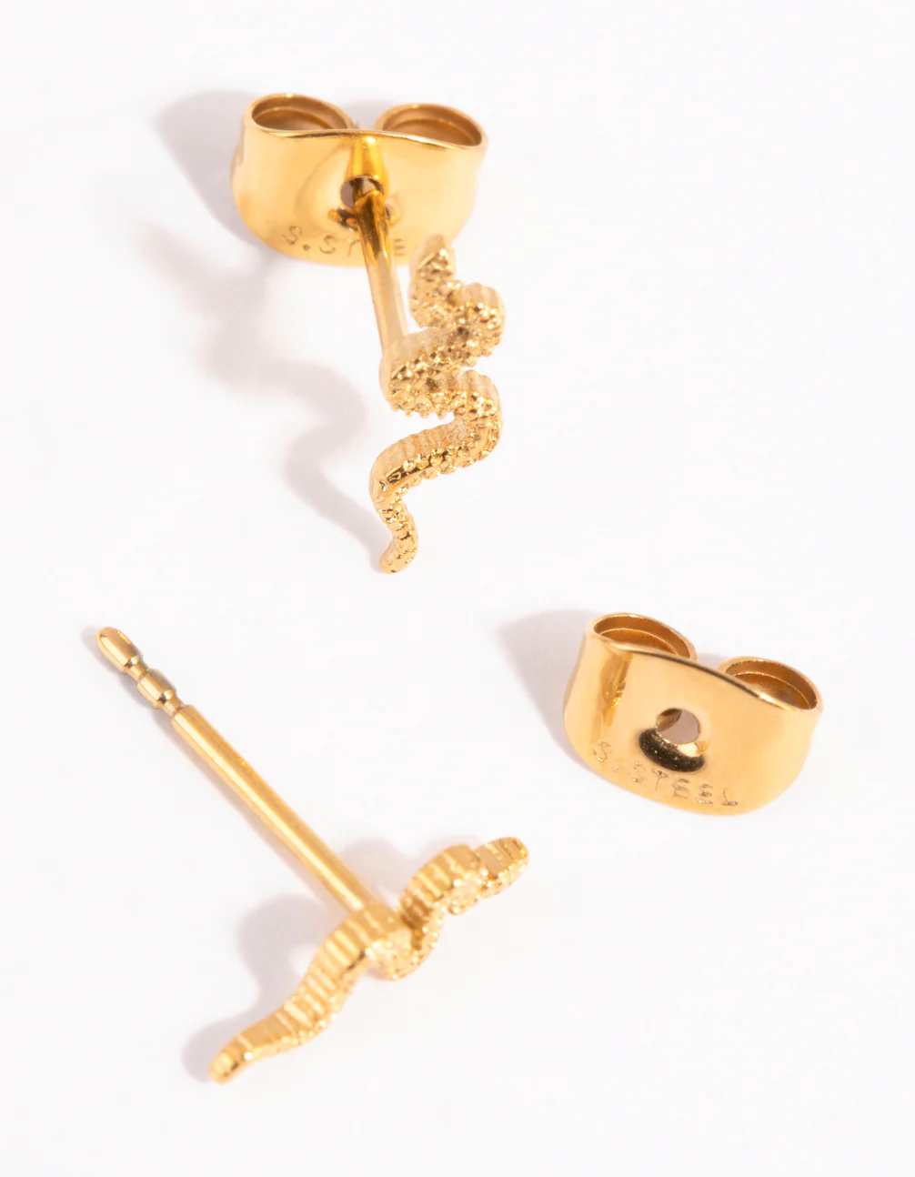 Gold Plated Surgical Steel Snake Stud Earrings - Image 4