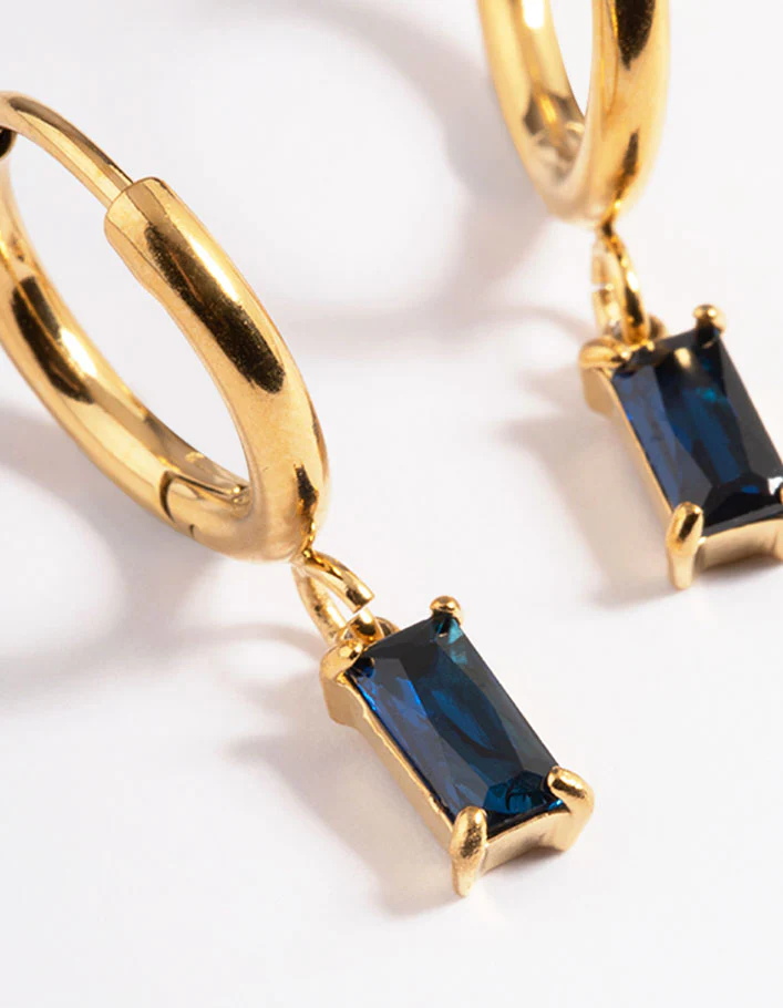 Gold Plated Square Cubic Zirconia Hoop Earrings - Image 2