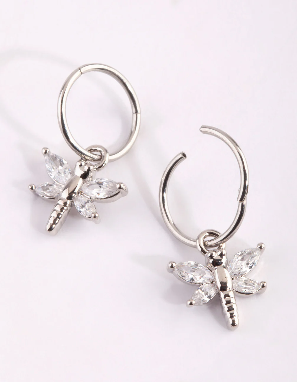 Surgical Steel Cubic Zirconia Dragonfly Hoop Earrings - Image 3