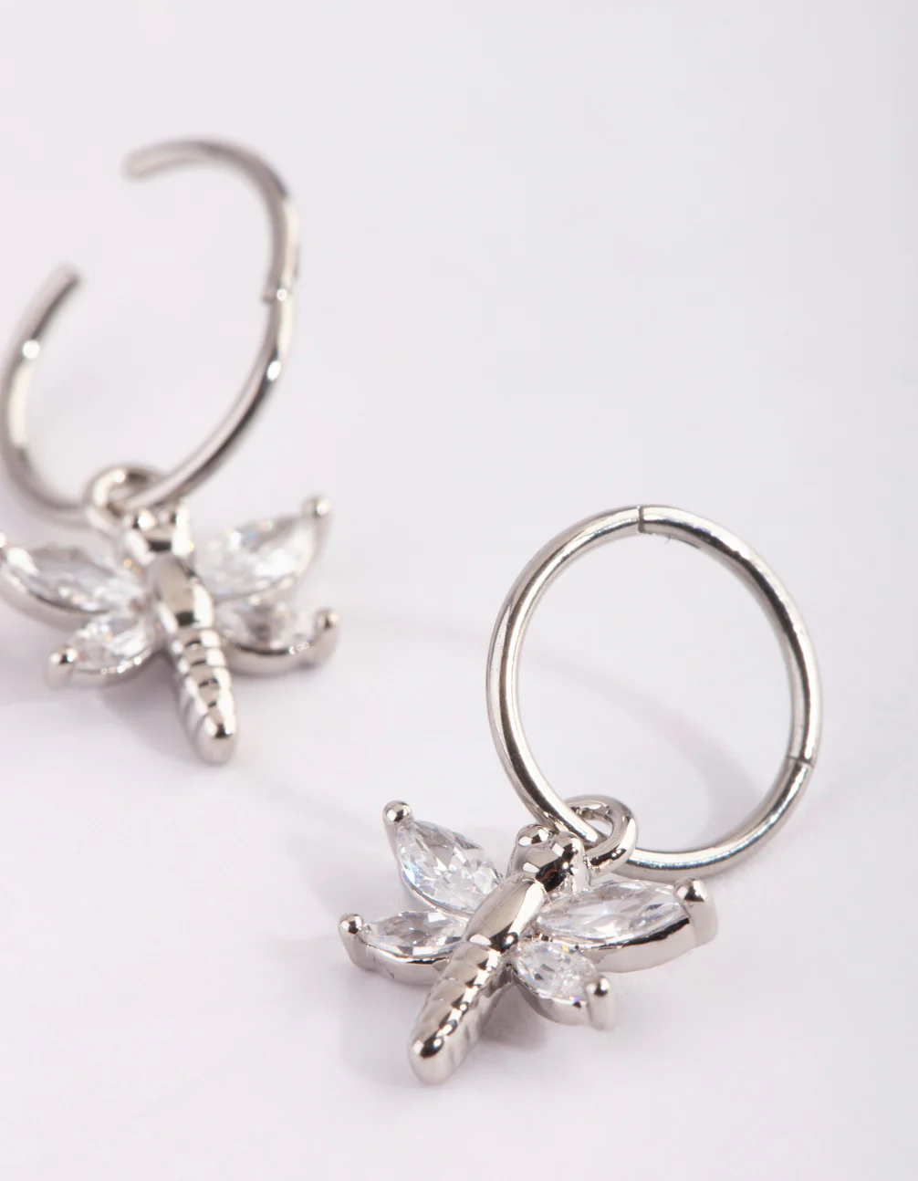 Surgical Steel Cubic Zirconia Dragonfly Hoop Earrings - Image 4