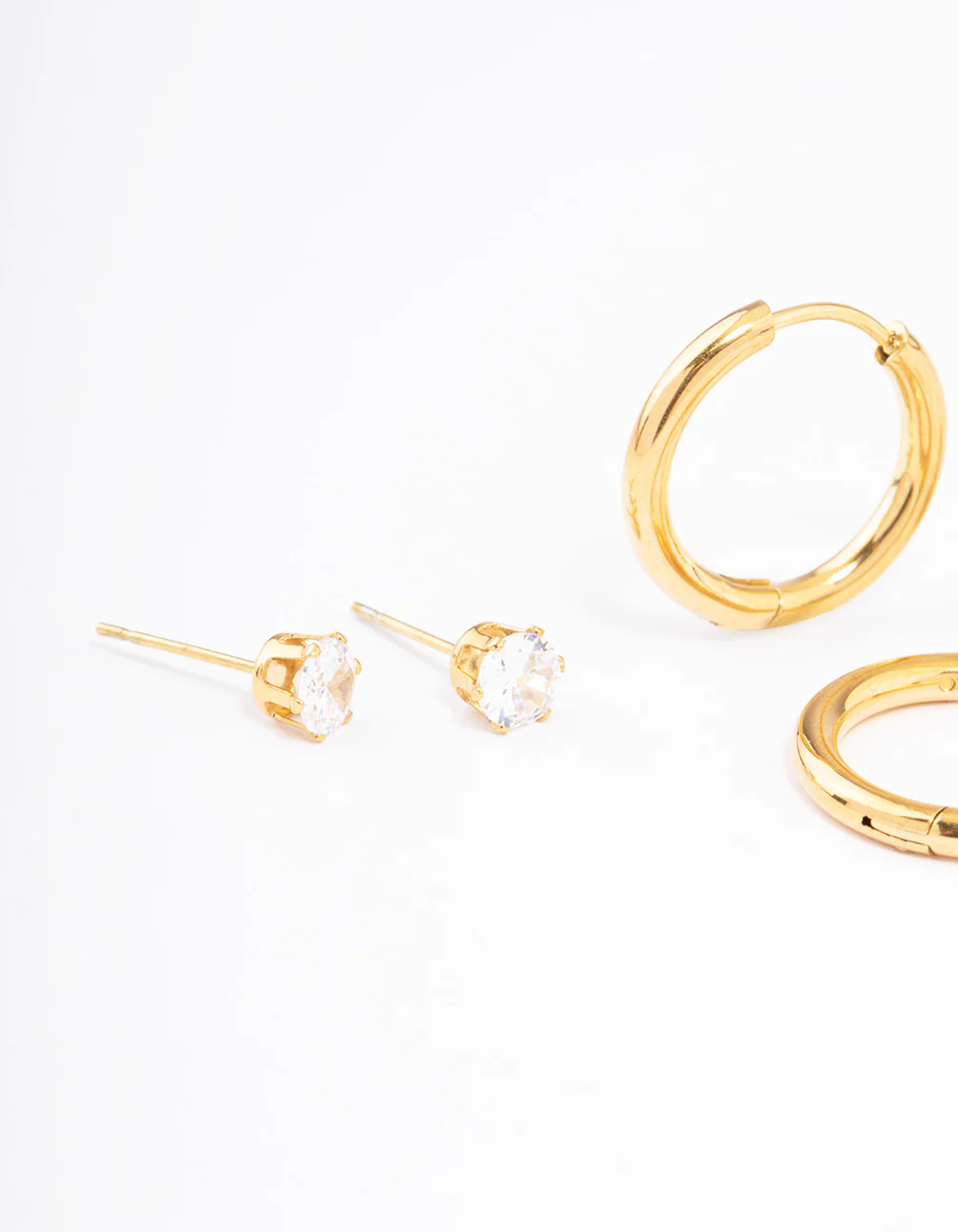 Waterproof Gold Plated Stainless Steel Basic Cubic Zirconia Earrings Pack - Image 4